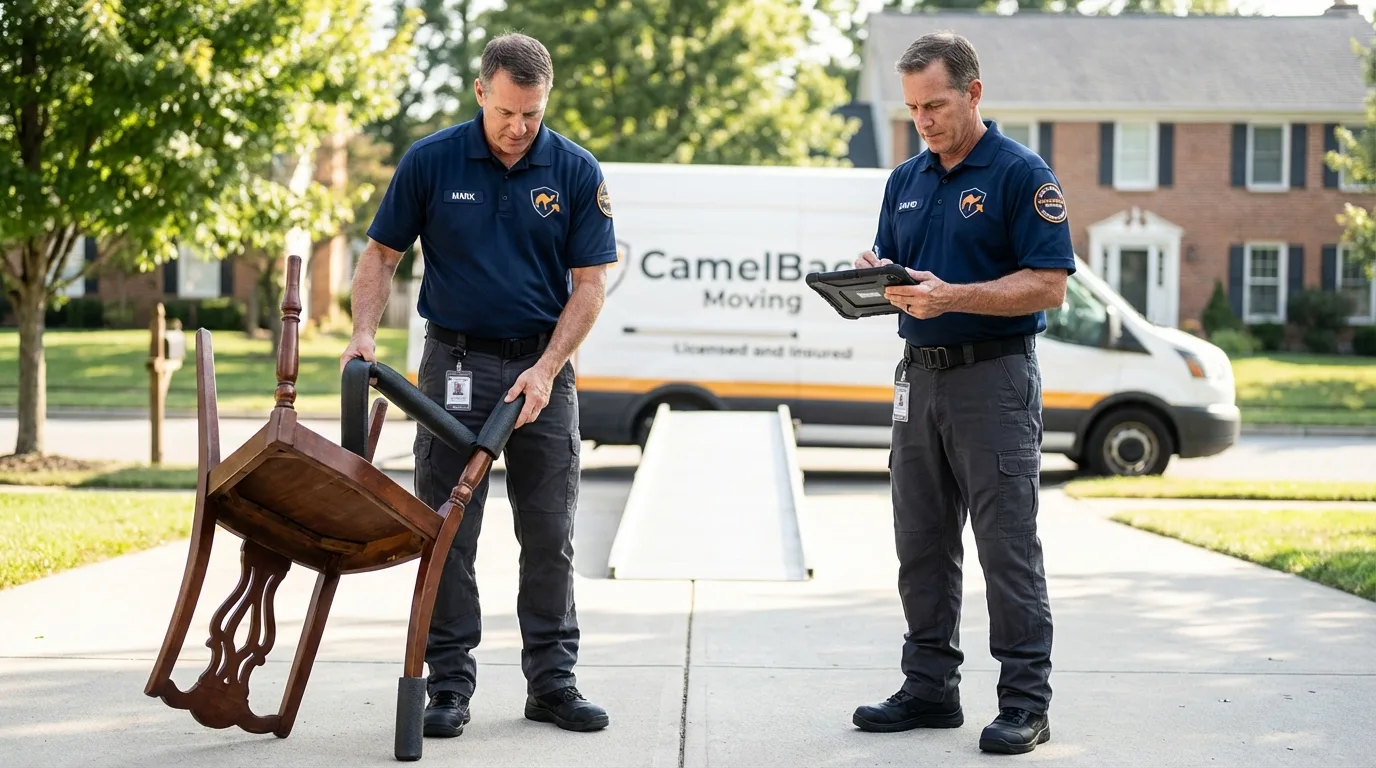Movers inspecting furniture for damage prevention before loading in Capitol Heights, MD