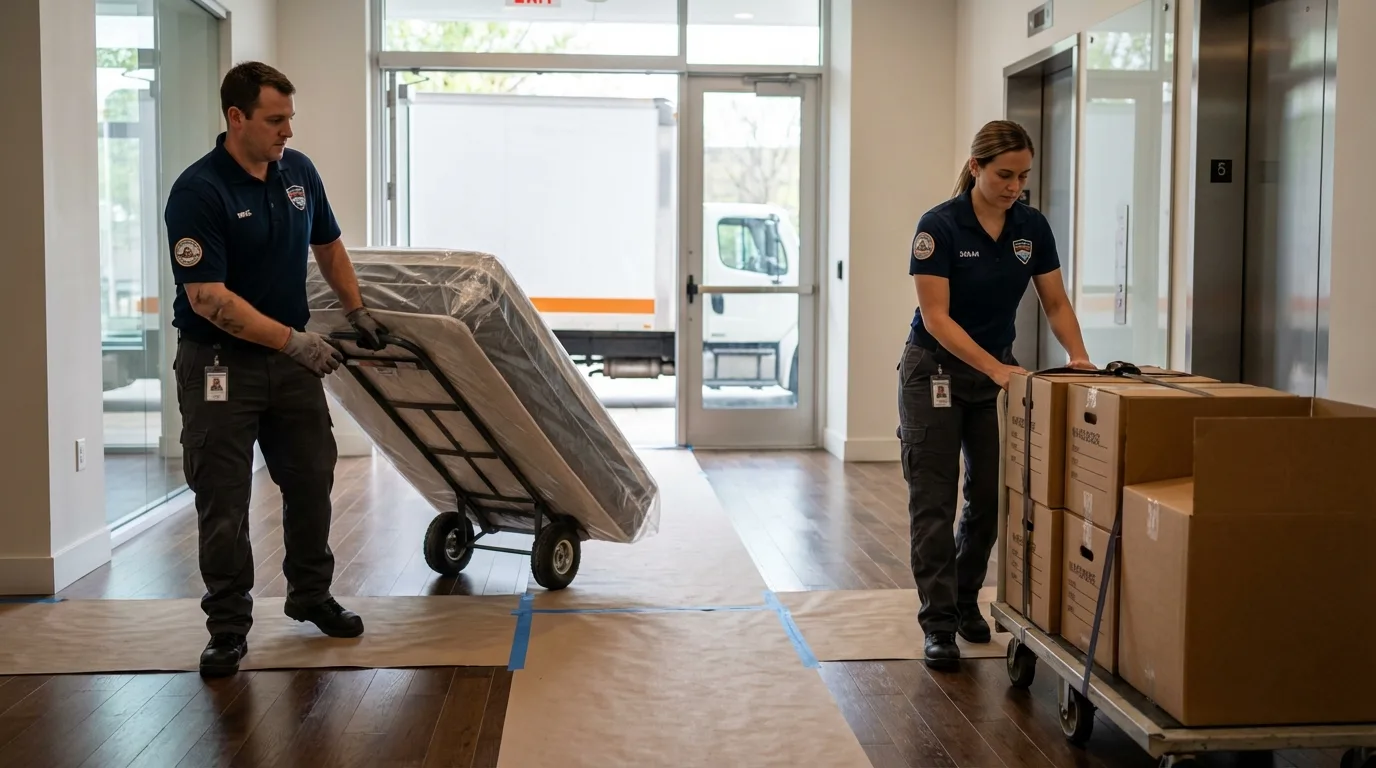 Professional apartment movers loading elevator in Capitol Heights, MD